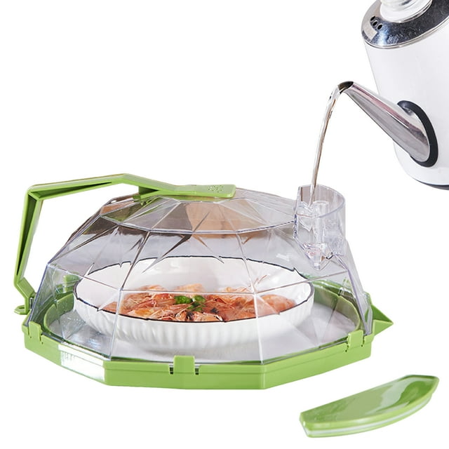 Microwave Food Cover with Water Steamer Integrated Handle Splatter Guard Plate Covers Kitchen Gadgets Accessories