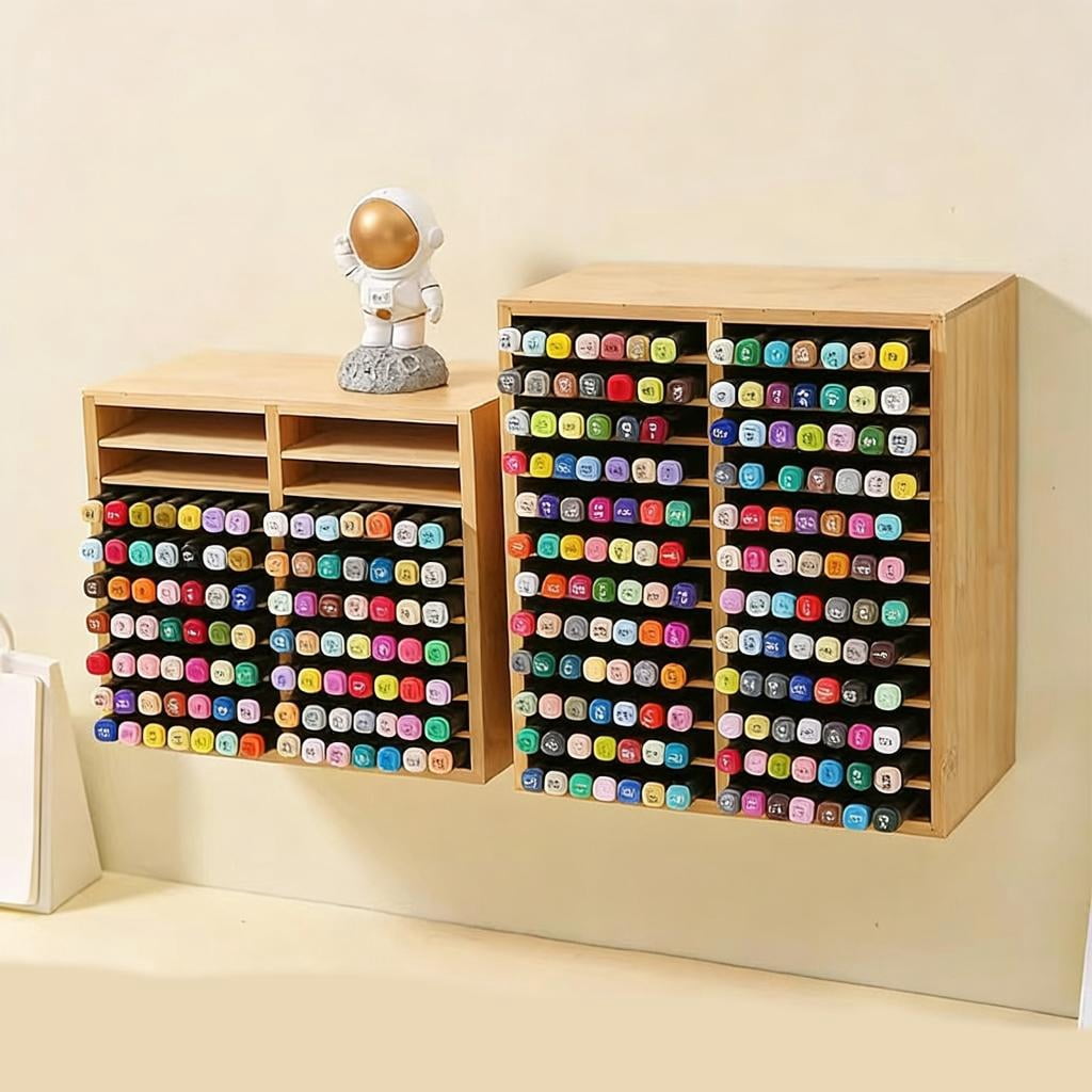 HannLk Wooden Marker Pen Holder Organizers With Multiple Compartments