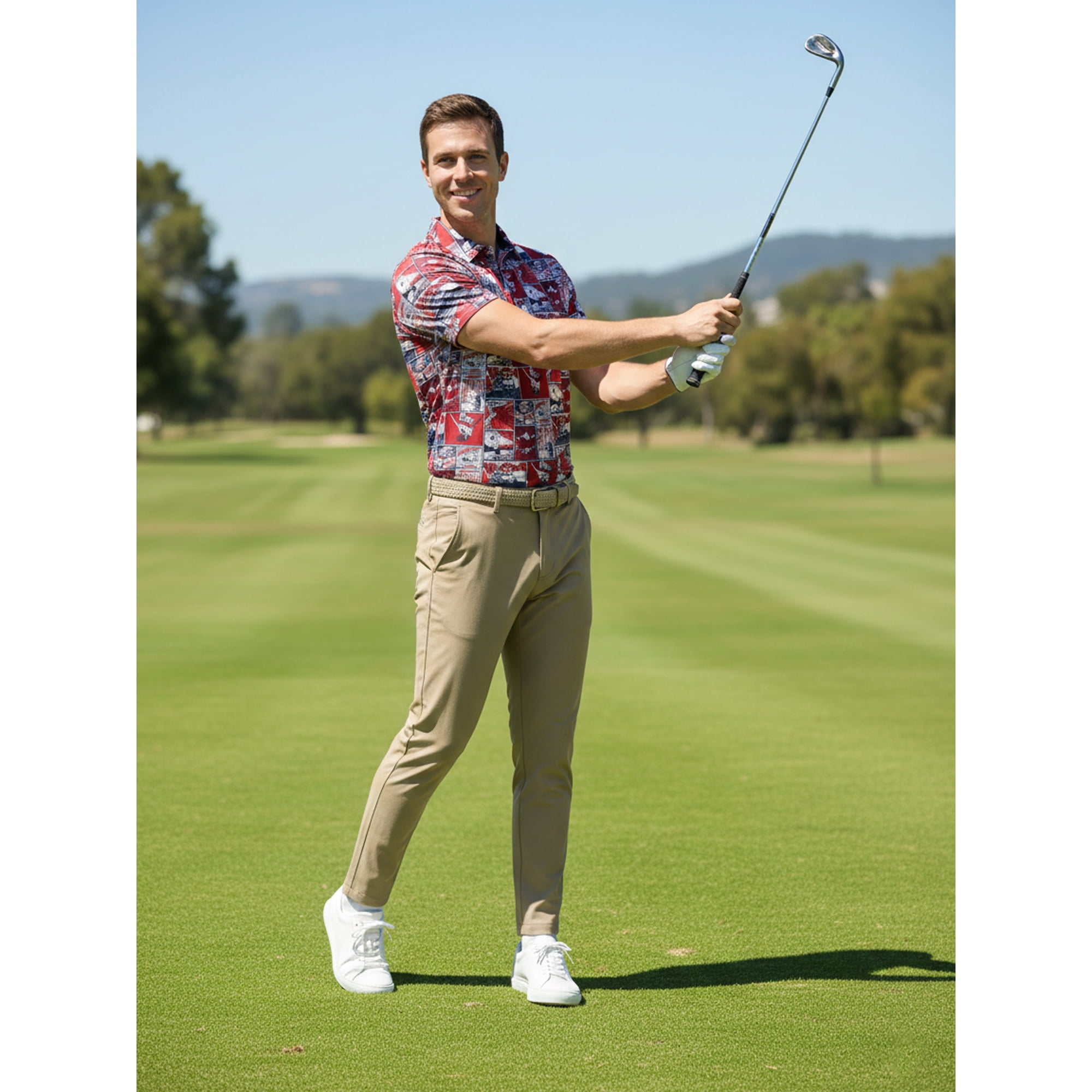 Birdie Bound Men's and Big & Tall Pop Art America 250 Golf Print Polo Shirt, Sizes XS-4XLT