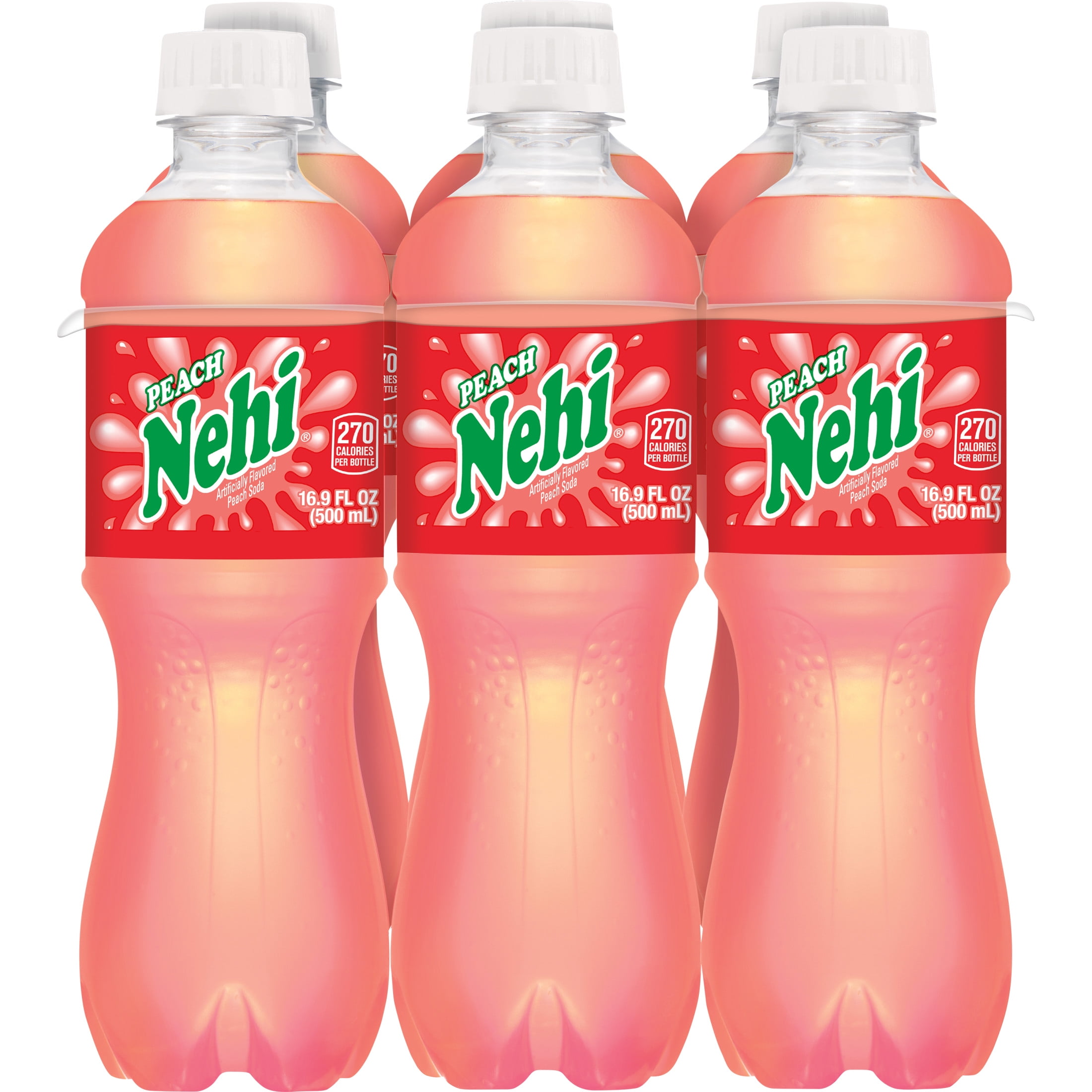 Nehi Caffeine Free Peach Soda Pop, 16.9 fl oz, 6 Pack Bottles