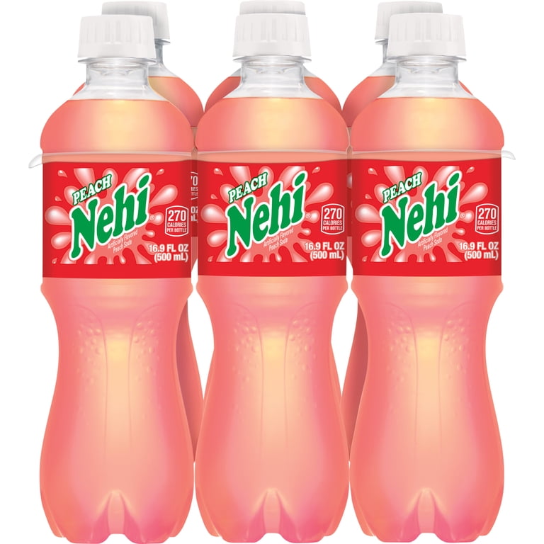 Nehi Caffeine Free Peach Soda Pop, 16.9 fl oz, 6 Pack Bottles