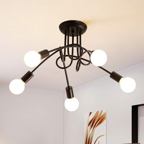 Semi Flush Mount Ceiling Light with Flame Retardant Surface, High Temperature Tested Paint Finish for Bedroom, Office (5 Equal Length Lighting Poles Included)