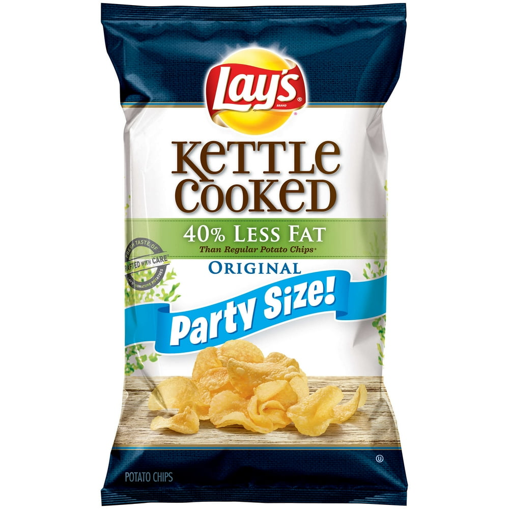 Lay's Kettle Cooked Potato Chips, 40 Less Fat Original, 14 oz Bag