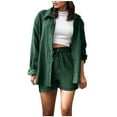 thumbnail image 2 of Recent Orders Womens Lounge Sets For Fall ZVAVZ Womens Summer Fall Wrinkle Tracksuits Laple Neck Buttons Down Shirts Drawstring Shorts Pants Sets Womens Two Piece Outfits Casual, 2 of 4