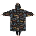 thumbnail image 2 of Oversized Wearable Blanket Hoodie,Cartoon Controllers Games Icons Black Pattern Sherpa Blanket Hoodie with Super Pockets,Super Warm Fuzzy Pullover for Women & Men, 2 of 6