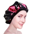 thumbnail image 5 of BUZIFU 2 Pack Soft Satin Sleep Cap Wide Band Salon Bonnet Night Sleeping Hat Black and Rose Red Loss Chemo Caps for Women Girls, 5 of 5