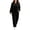 Black Z, variant on Women's Linen Relaxed Fit Two-Piece Set, Collared Long Sleeve Tunic with Matching High Waist Pants, Casual Outfit for Everyday Wear and Vacation
