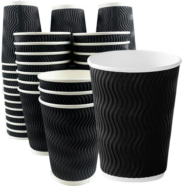 Vasos de café de 12 oz - Paquete de 50, Vasos desechables, Vasos de papel corrugado de 12 oz, Vasos de agua con aislamiento de pared corrugada, Sin tapas, Para bebidas frías/calientes