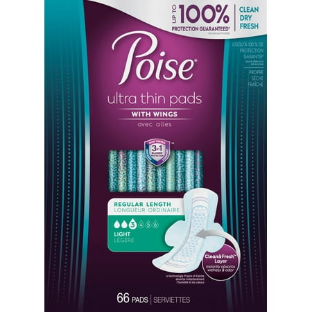 Poise Ultra Thin Light Absorbency Pads with Wings - Regular - 66ct