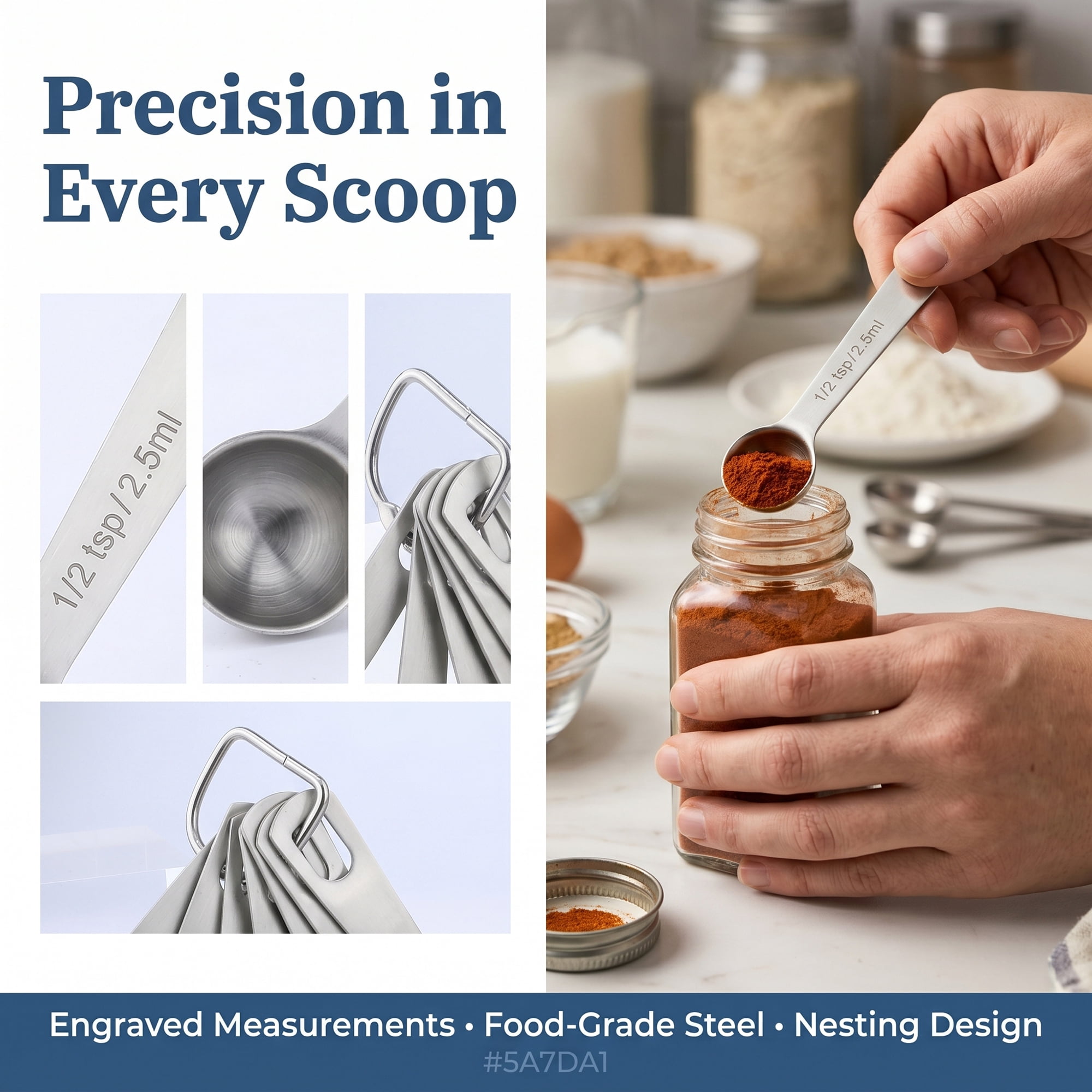 Unique Bargains Stainless Steel Measuring Stackable Cups Spoons Set Silver Spoon 7Pcs
