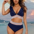 thumbnail image 1 of Traje de baño de bikini de verano para mujer, de color liso, con cojín en el pecho y sin soporte de acero, sin espalda, con tirantes, de nailon., 1 of 7