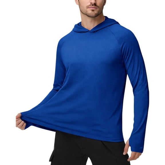 Hooded Sun Shirts for Men with Thumb Holes UPF 50 Sun Protection Long Sleeve Shirt Quickly Drying Fishing Hiking Running Workout Shirts