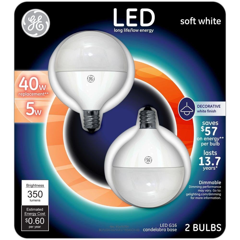 GE LED 40W Equivalent Soft White G16 Globe White Candelabra Base