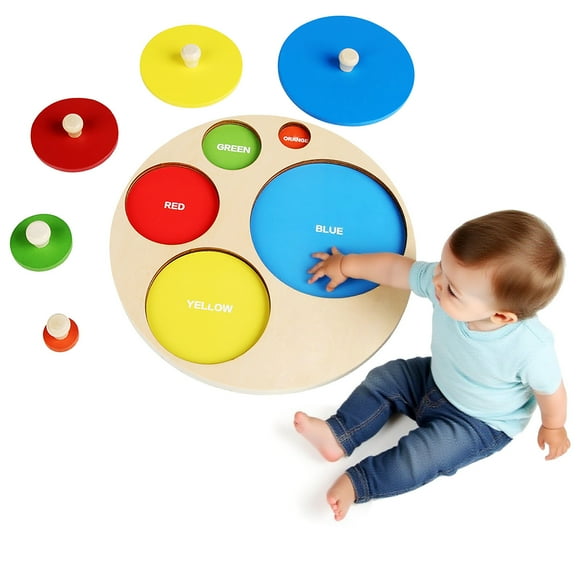 Montessori Geometric Shape Sorting Board with Knobs Wooden Educational Puzzle Toy for Toddlers and Preschool Learning Activities
