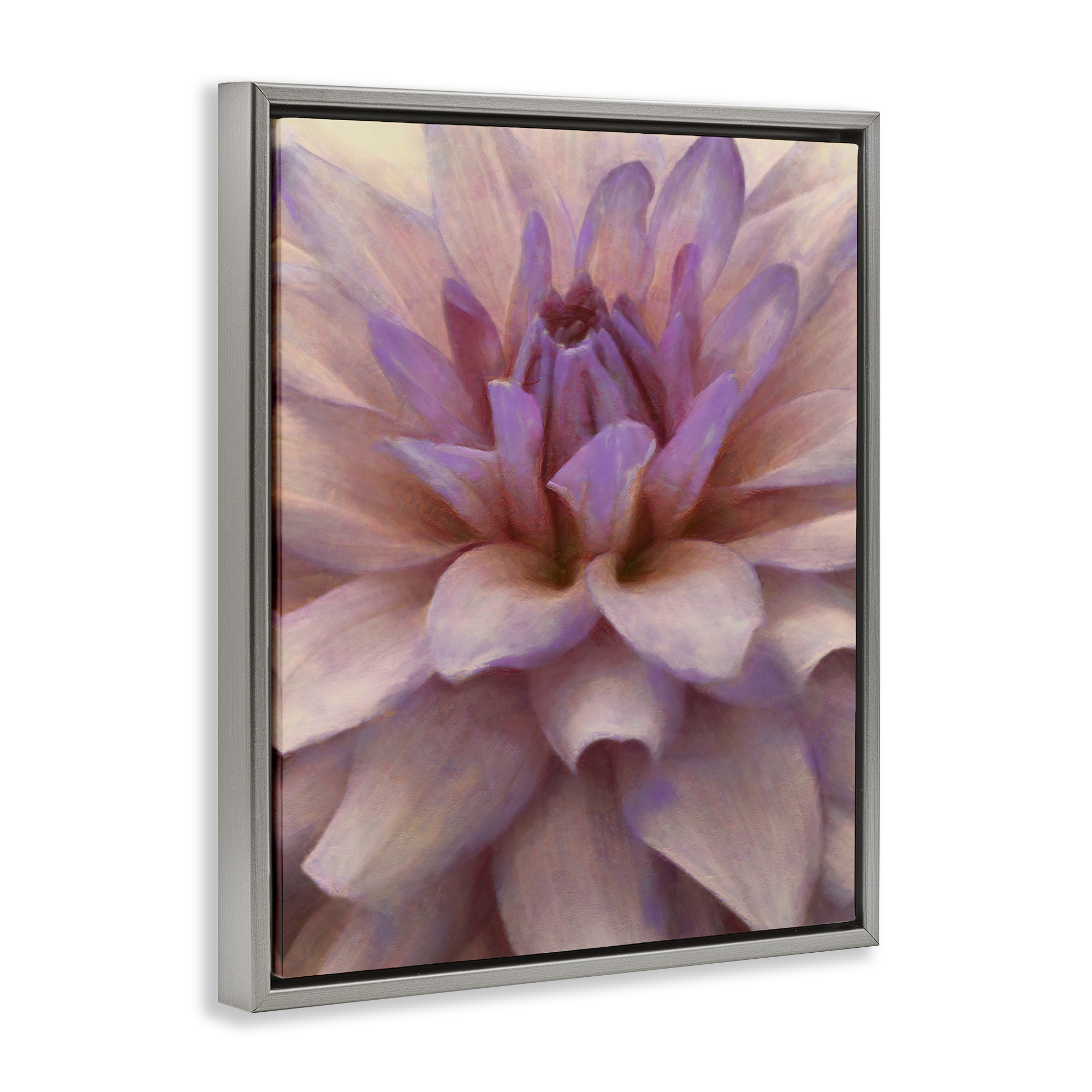 Stupell Industries Purple Dahlia Petals Botanical & Floral Painting Gray Floater Framed Art Print Wall Art, 17 x 21