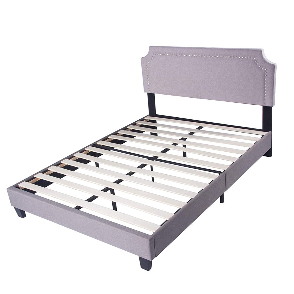 KARMAS PRODUCT Upholstered Full Size Bed Frame with Headbord Wood Slat