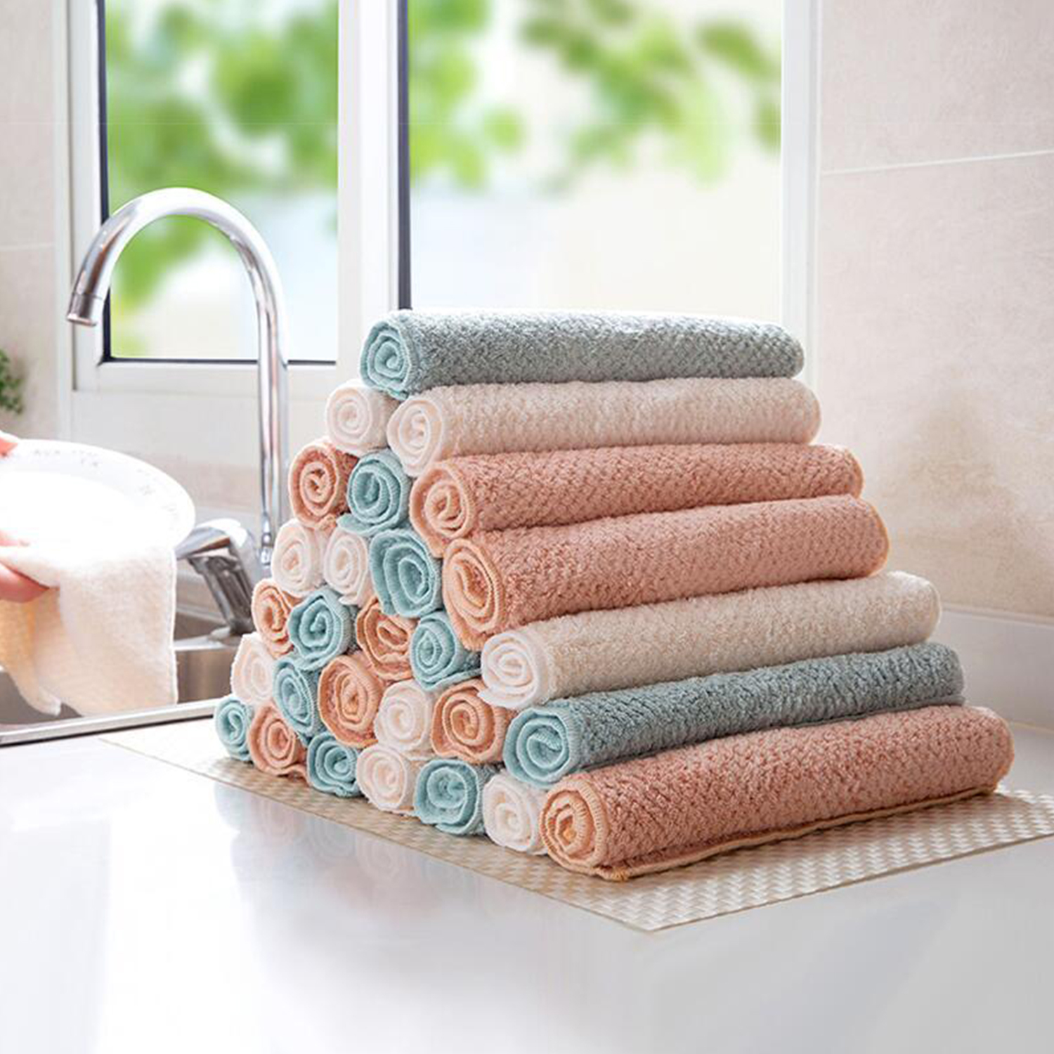 Serviette De Cuisine En Polaire Corail - Chiffon Microfibre Doux 20x30cm, Pour Nettoyage, Vaisselle, Surfaces