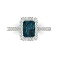 thumbnail image 2 of 1.86ct emerald cut natural london blue topaz 18k white gold halo Bridal Wedding Engagement Promise Anniversary Ring for Women size 7.75, 2 of 7