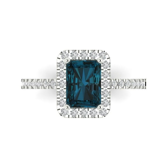 Clara Pucci 14K White Gold 1.86ct LondonBlueTopaz Halo Ring for Women