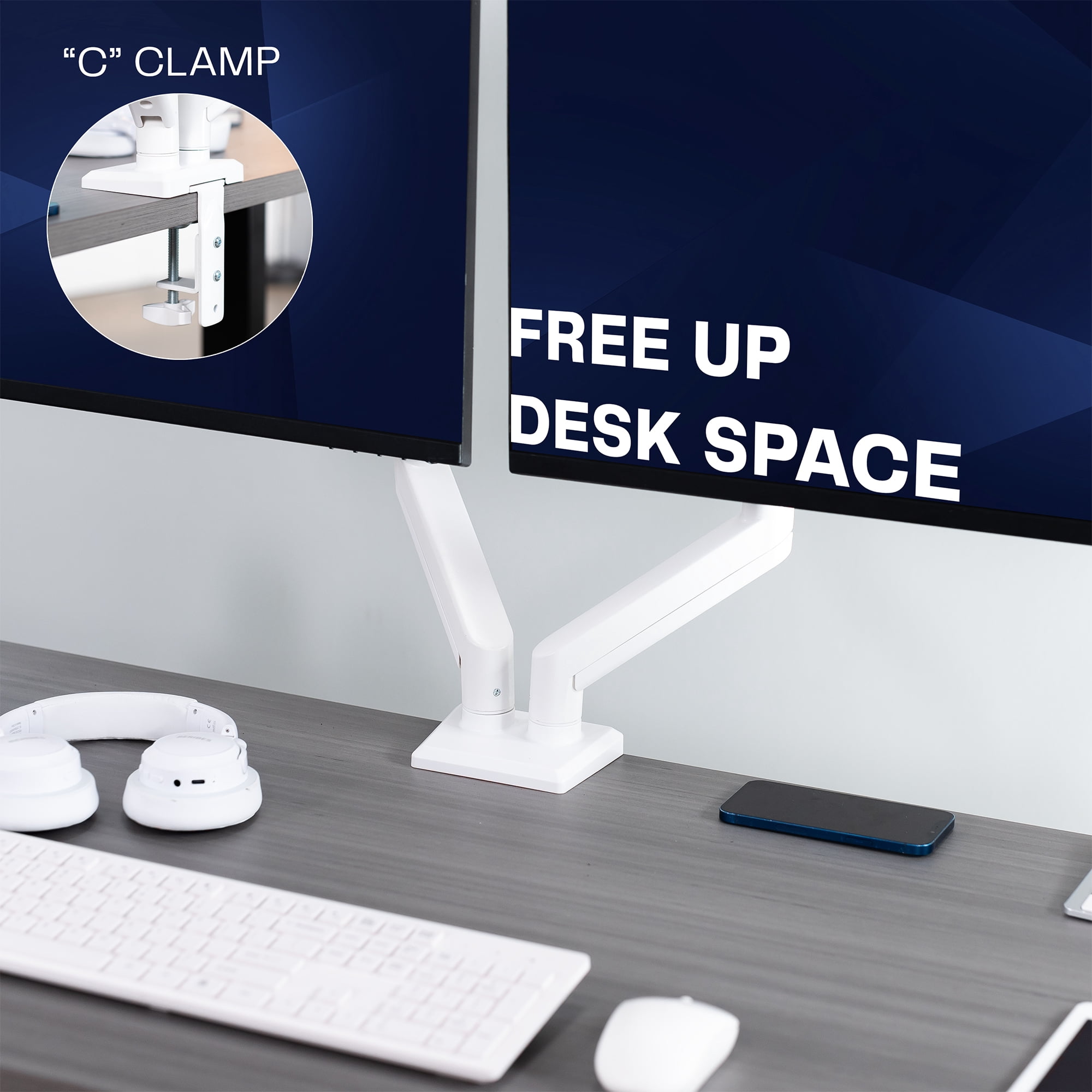 VIVO White Dual 13" to 30" Computer Monitor Counterbalance Desk Mount Stand