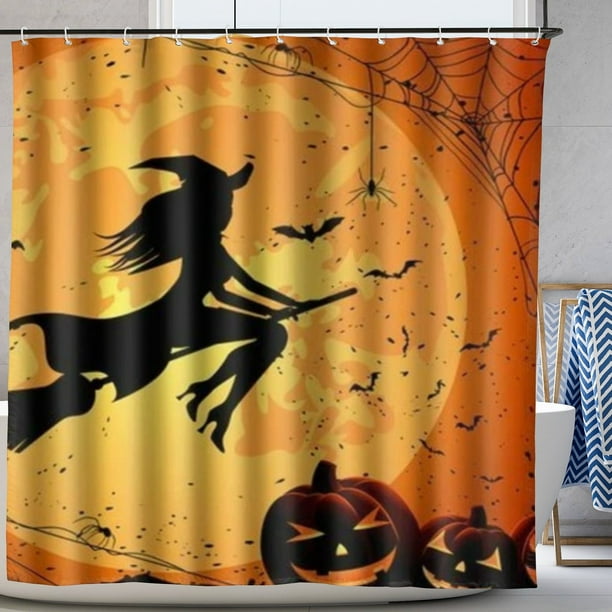 Halloween Shower Curtain Moon Pumkin Witch Bathroom Shower Curtains