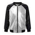 thumbnail image 2 of Sholeno Kids Girls Bomber Jacket Shiny Sequin Raglan Long Sleeve Zip Up Jackets Hip Hop Dancewear Silver 12, 2 of 7