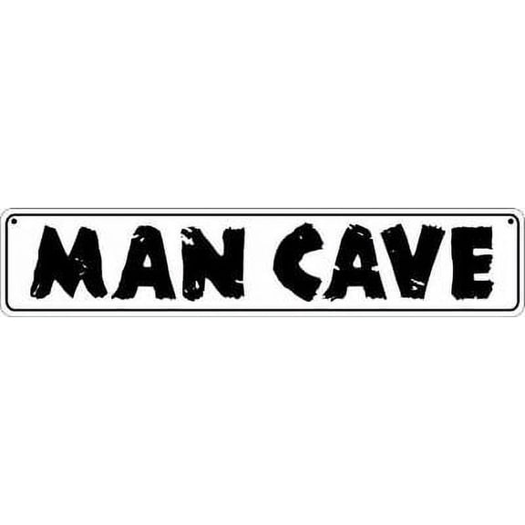 MAN CAVE STREET SIGN 24 X 5" EMBOSSED METAL BLACK WHITE SPORTS GAME ROOM BAR PUB