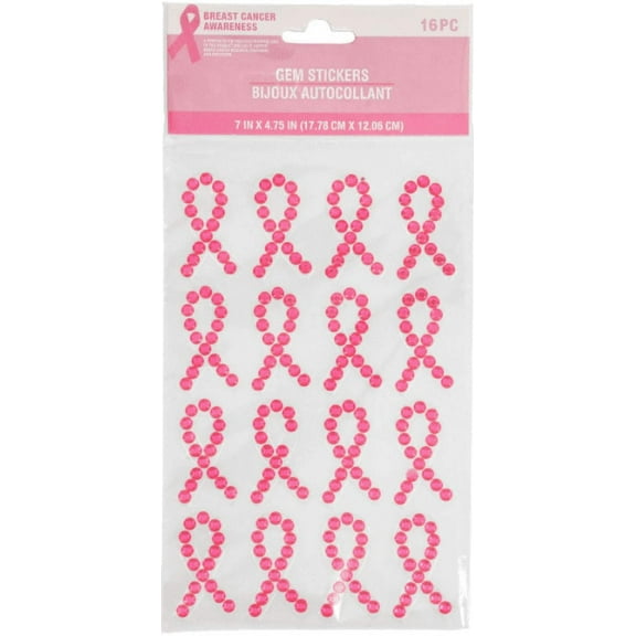 Pink Breast Cancer Gem Stickers 16 Count