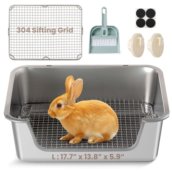 Aothey Rabbit Litter Box, Bunny Litter Box with Hooks & 304 Stainless Steel Sifting Tray, Extra Large, Easy to Clean and Odor Control