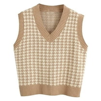 TTUHYWXI Women's Striped Summer Sweater Vest Casual Old Money Sleeveless Knit Tops (Khaki, XL)