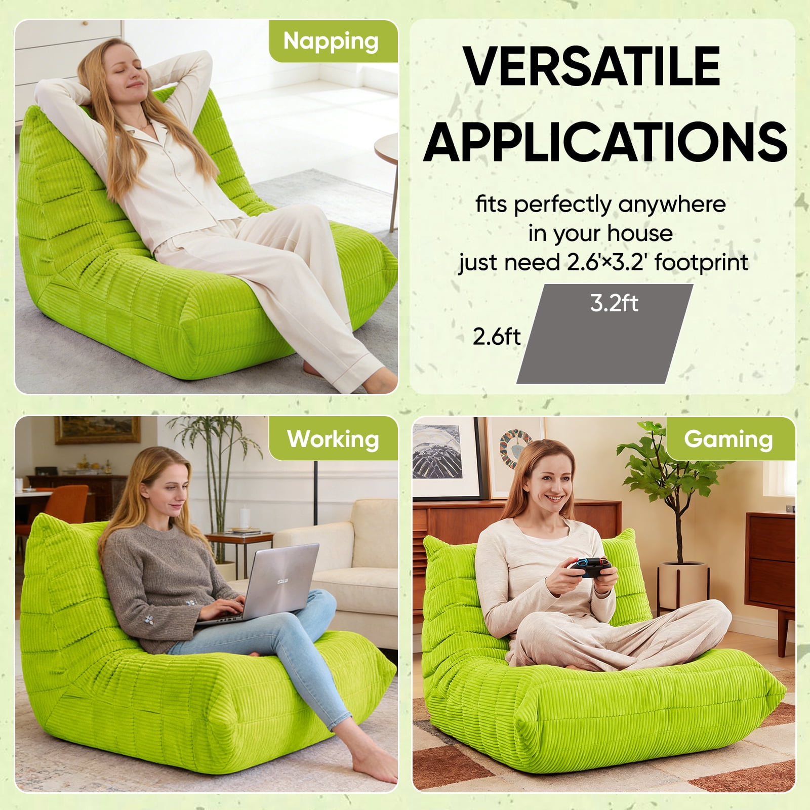 Alvantor Bean Bag Chair, Armless Lazy Sofa with Memory Foam and Soft Corduroy for Living Room Bedroom Reading Gaming