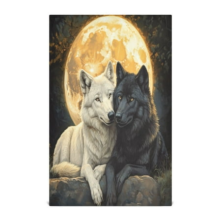 

WOBOGO Cozy Two Wolves Kitchen Towel 1 Piece Large Cotton Dishcloth Premium Absorbency Set with Hanging Loop