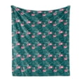 thumbnail image 1 of Flamingo Soft Flannel Fleece Throw Blanket, Repeating Exotic Pattern of Tropic Birds on Leaves Island Setting Creatures, Cozy Plush for Indoor and Outdoor Use, 60" x 80", Teal and Pink, by Ambesonne, 1 of 6