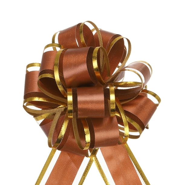 10 piezas de lazo grande de 4 pulgadas con borde dorado, lazos de organza para envolver regalos de coche para Navidad, café