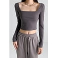 thumbnail image 3 of Richie House Women's Long Sleeve Casual Crop Top Ribbed Knit Slim Fitted T-Shirt RHW4065-A-L, 3 of 5