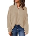 thumbnail image 1 of Suéter de las mujeres Suéter Zip Up Cuello Alto Gota Hombro Mangas de Color Puro Señora Suéter de Punto para el Otoño Invierno, 1 of 6