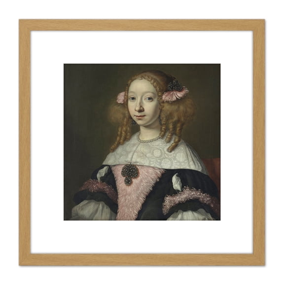 Van Der Helst Portrait Adriana Hinlopen Girl 8X8 Inch Square Wooden Framed Wall Art Print Picture with Mount
