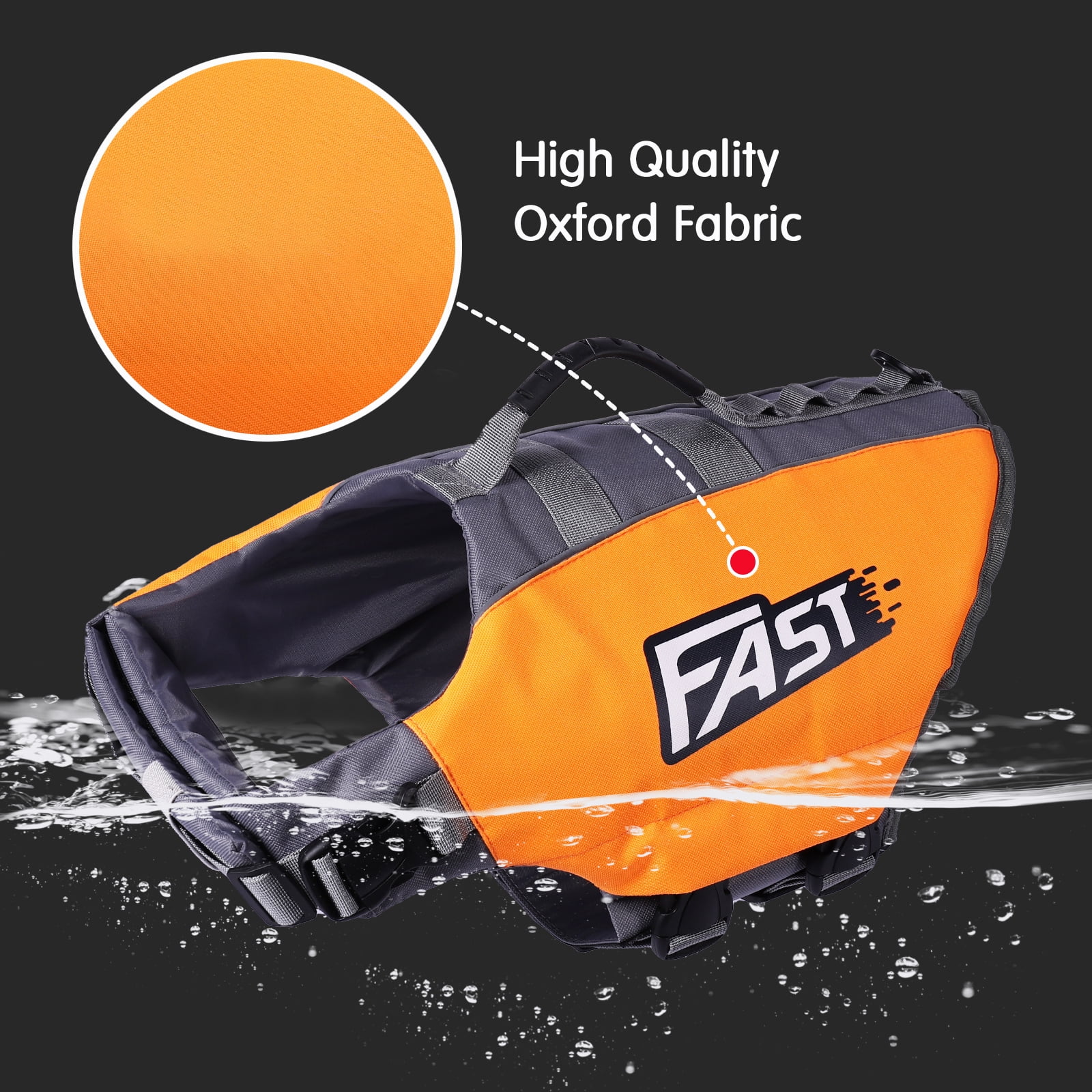 Amztom Dog Life Jacket, Quick Release Buckles & Rescue Handle, Adjustable Breathable Dog Life Vest for Swimming (Orange,S)