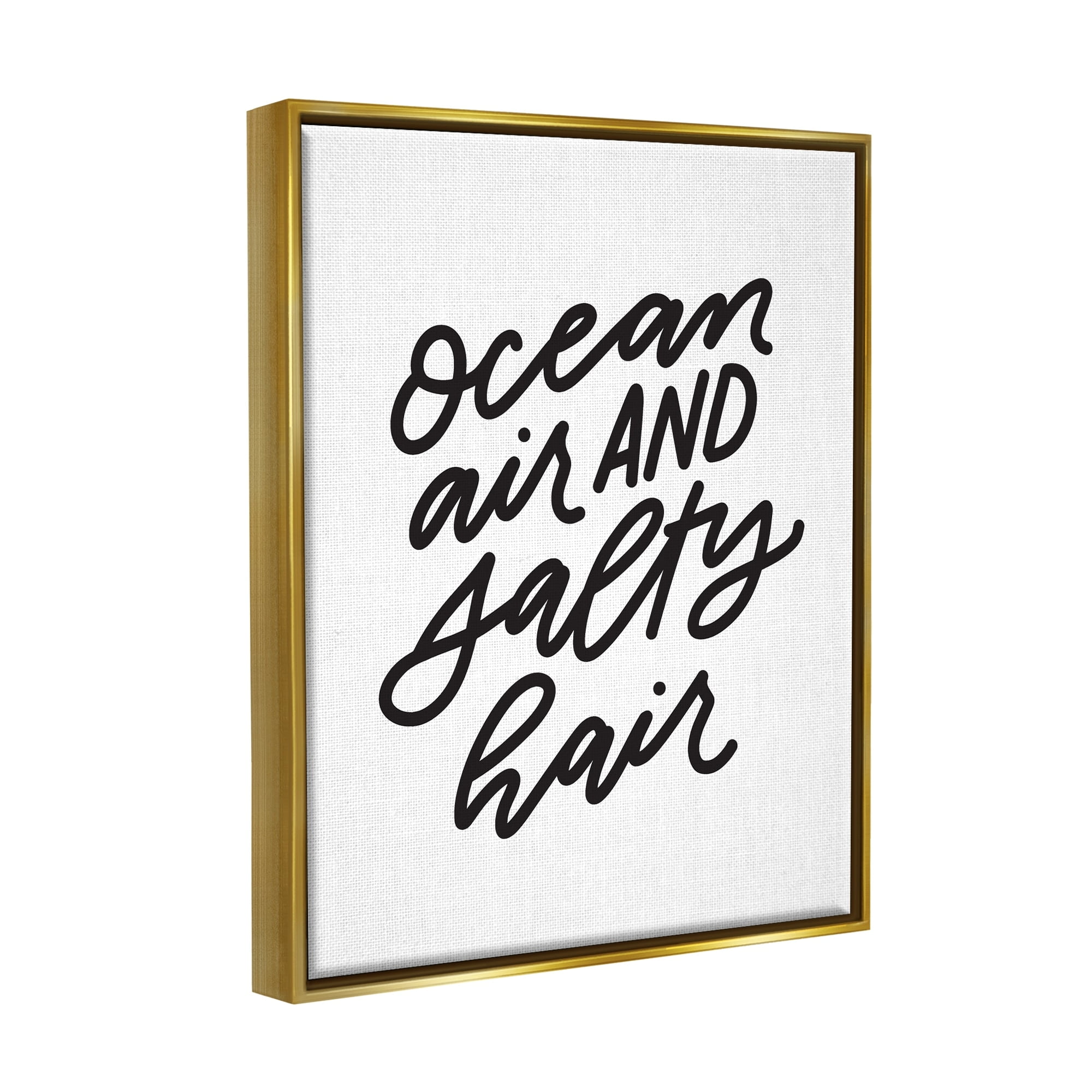 Stupell Industries Ocean Air Salty Hair Beach Lover Calligraphy Graphic Art Metallic Gold Floating Framed Canvas Print Wall Art, Design by Leah Bisch