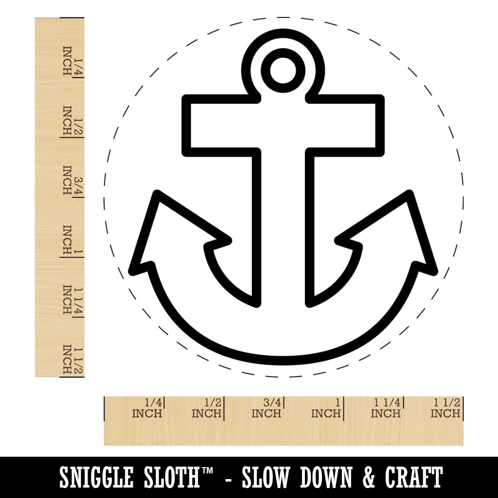 Boat Anchor Nautical Outline Self-Inking Rubber Stamp Ink Stamper - Blue Ink - Large 1-1/2 Inch