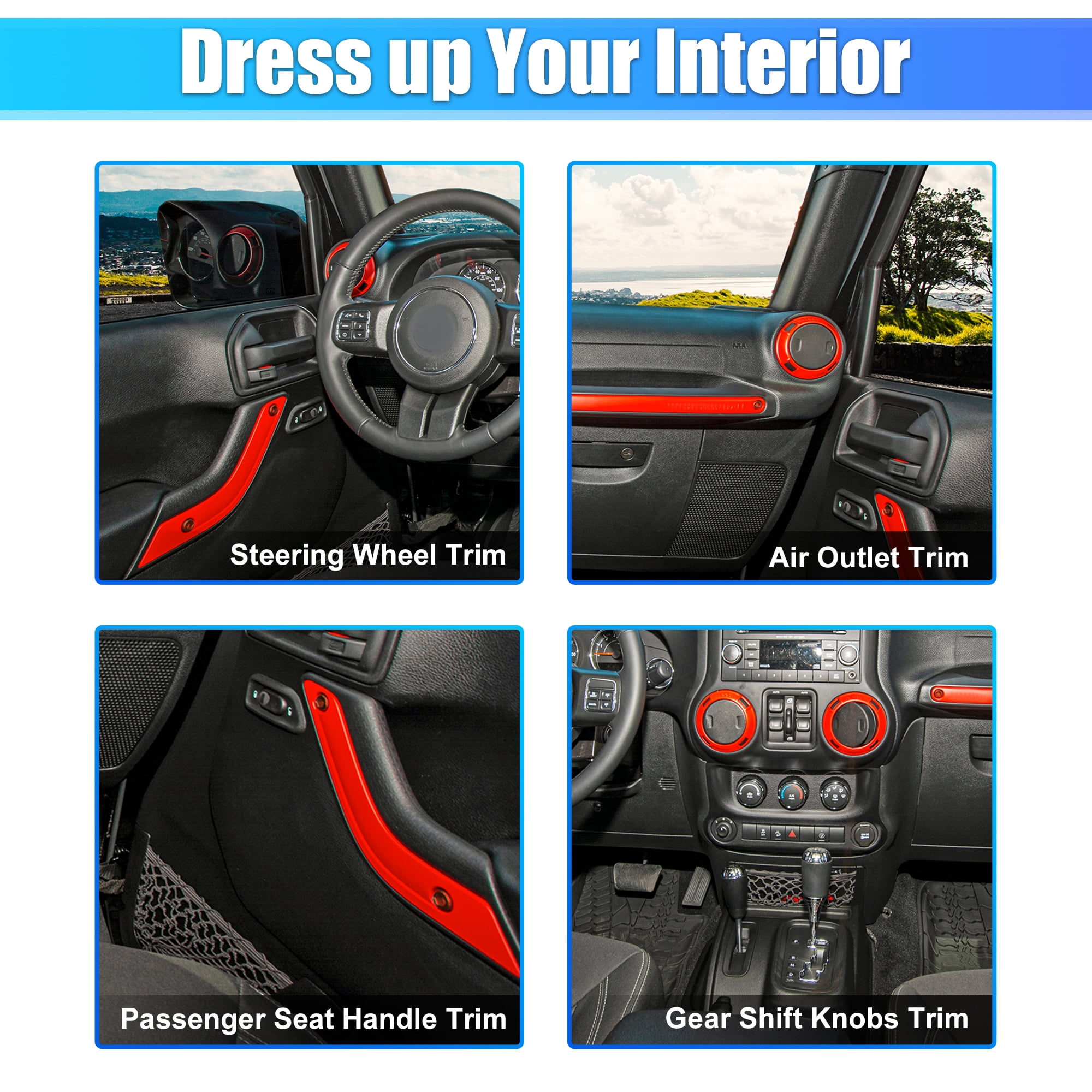 21 Pcs Full Set Car Interior Cover Trim Kit for Jeep Wrangler 2011-2017 for Jeep Wrangler JK 2018 Red