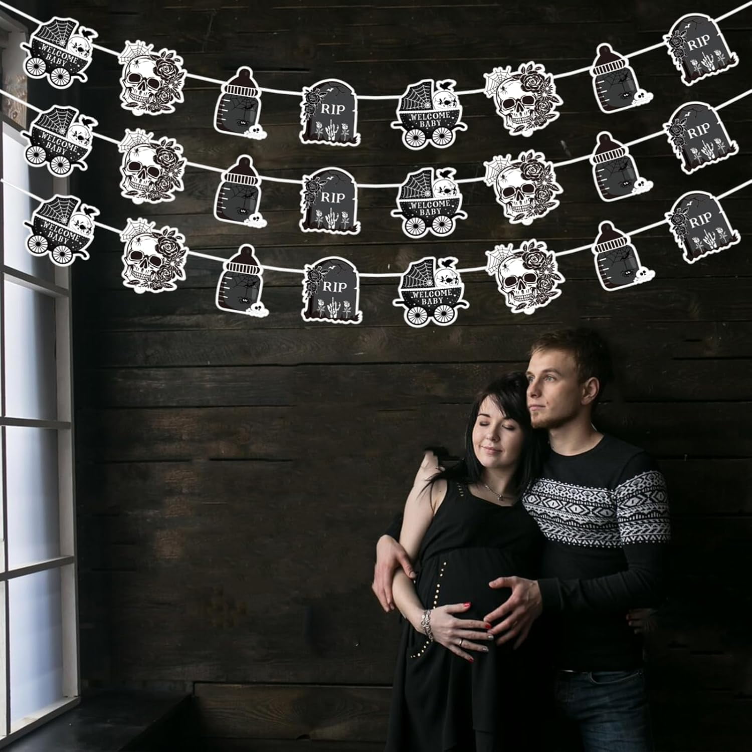 Gothic Halloween Baby Shower Decorations, 3PCS Halloween Gothic Baby Shower Banners, A Little Boo Is Almost Due Baby Shower Halloween Gender Reveal Party Supplies