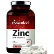 Naturebell Zinc 50mg with Vitamin C, 180 Capsules, Zinc Vitamins and Immune Vitamins, Support Immune System and Antioxidant, Non-GMO