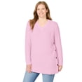 thumbnail image 3 of Woman Within Plus Size Side Button V-Neck Waffle Knit Sweater, 3 of 6