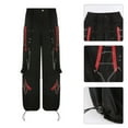 thumbnail image 2 of Women Dark Gothic Baggy Cargo Pants Harajuku Punk Colorblock Eyelets Bandage Metal Chain Patchwork Hip Hop Wide Leg Oversized Trousers Streetwear, 2 of 17