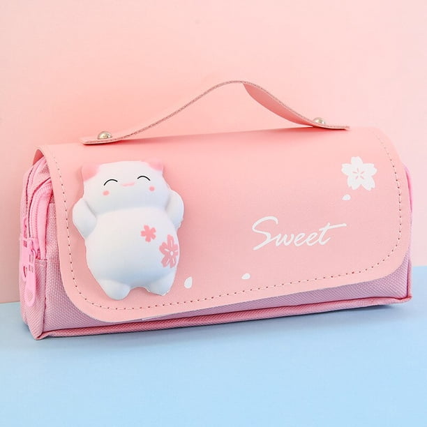 Útiles escolares Kawaii Papelería Escuela Estuches de lápices para niñas Bolsas Plumas Lindo Papelería coreana Fundas Tienda de suministros Estética hola suerte unisex