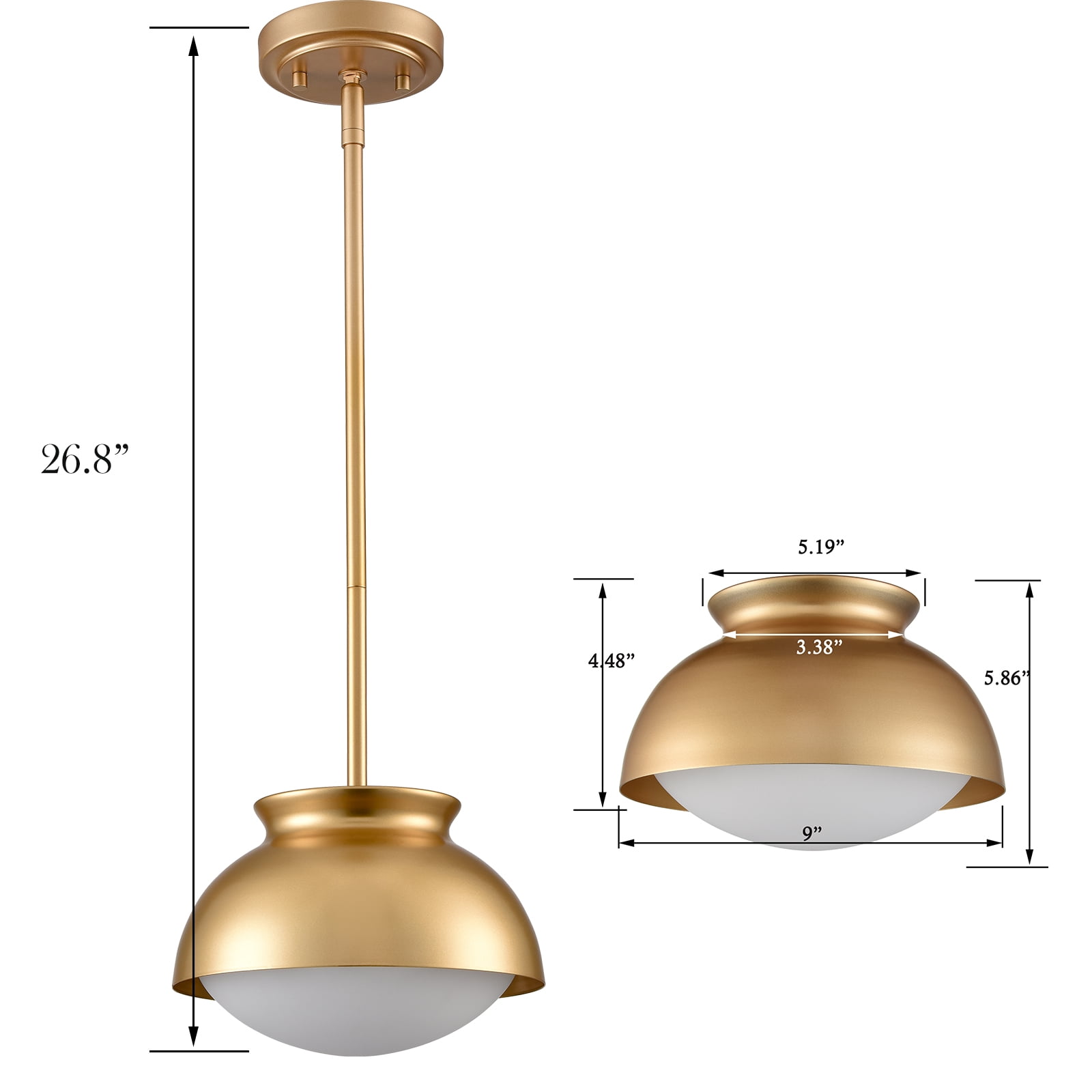 Turin Brass Pendant Light Fixture Dome Brass Pendant Lights Kitchen Island with Milky Glass for Dinning Room, Living Room, Bedroom, Hallway, Entryway