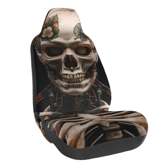Wukai Cyber Skeleton With Tattoos Full Set Car Seat Covers with Soft Padding Universal Auto Front Seats Protector and Cushion Mat