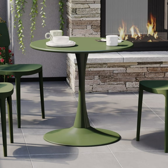 WestinTrends Playa 31.5" Round Outdoor Indoor Metal Cocktail Dining Table, Olive Green