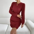 thumbnail image 3 of Bodycon Dresses For Women Sevevn Women's Spring Fall Ruched Bodycon Mini Dress Long Puff Sleeve Ruffle Fitted Cocktail Party Dresses, 3 of 8